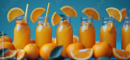 Three Orange Juice Bottles Filled With Orange Slices