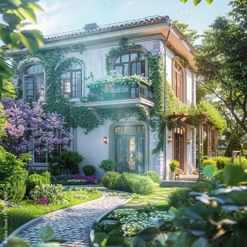 Clasic and vintage house with beautiful garden outside photo
