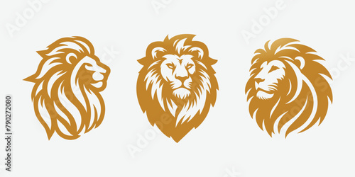 set of lion head silhoutte vectors logo gold gradient color