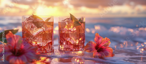 Glasses Filled With Ice and Flowers