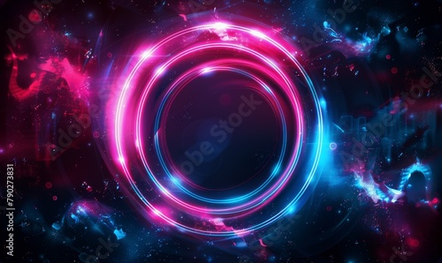 Group of Neon Circles on Dark Background