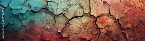 Cracked grunge background. Wallpaper with cracks and stains. Colorful scratched template.