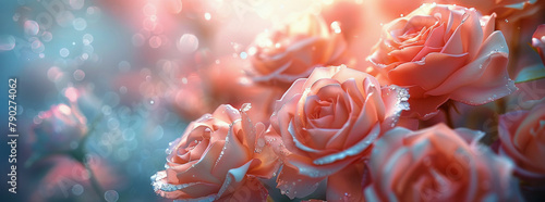 Pink Roses Covered in Water Droplets