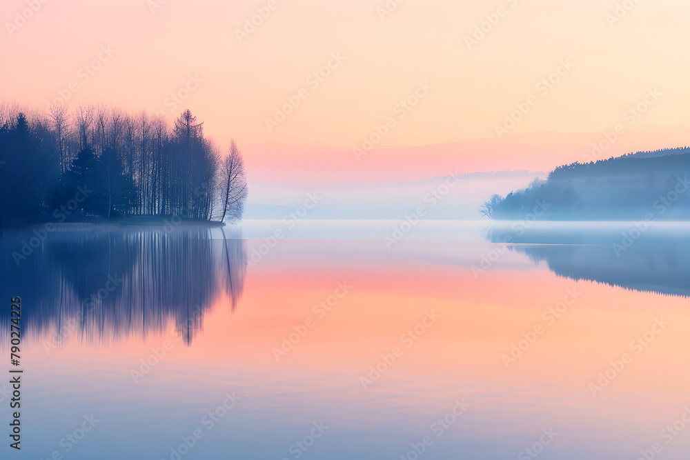 Serene Sunrise over a Quiet Lake: A Celebration of Nature's Tranquil Beauty in High Definition