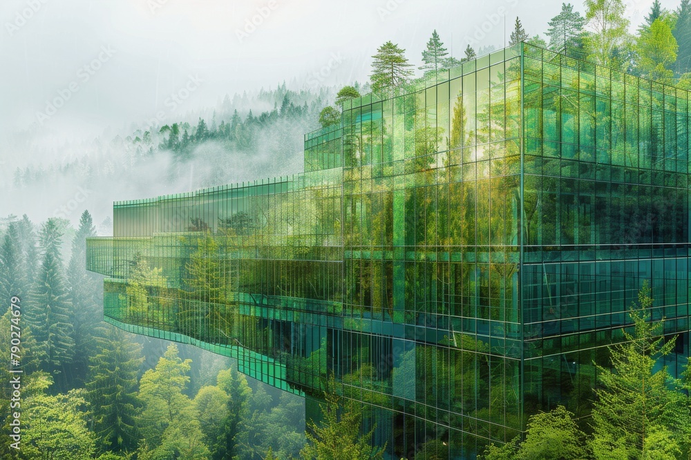 Obraz premium Glass Building Amidst Forest