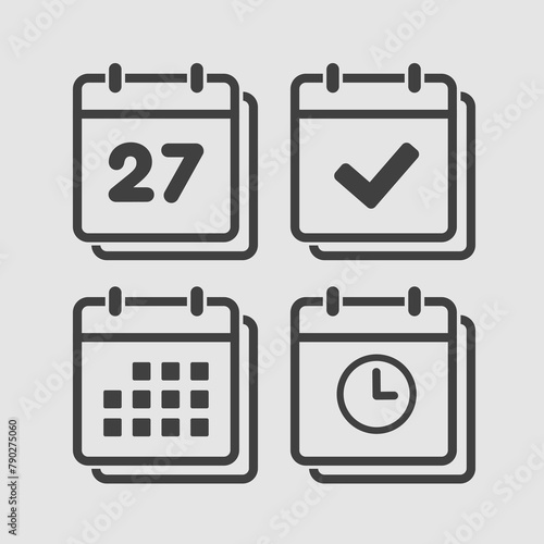 Icon calendar number 27, agenda app, timer, done
