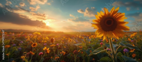 Sunflowers Field at Sunset