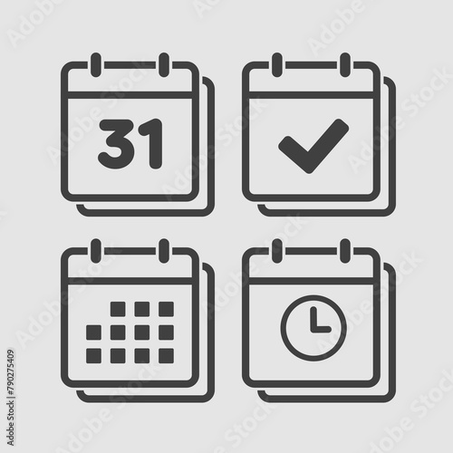 Icon calendar number 31, agenda app, timer, done