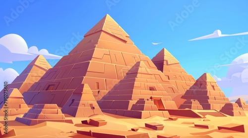 An ancient pharaoh tomb in Africa  Egyptian pyramids in Giza. Ancient tomb of a pharaoh - Egypt Wonder of the World  excellent architecture monuments in antiquity  modern illustration in 3D.