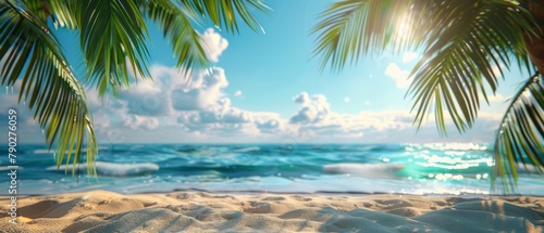 Tropical Beach With Palm Trees and Ocean