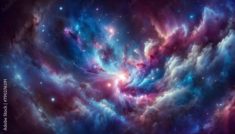Fototapeta premium Background of a breathtaking nebula swirls in vibrant colors across the cosmos, offering a glimpse into the celestial wonders of the universe.