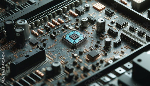 The heart of technology pulsates within this detailed image of a motherboard's complex circuitry and microprocessor, symbolizing cutting-edge innovation.