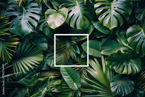 Square Picture Frame Surrounded by Tropical Leaves