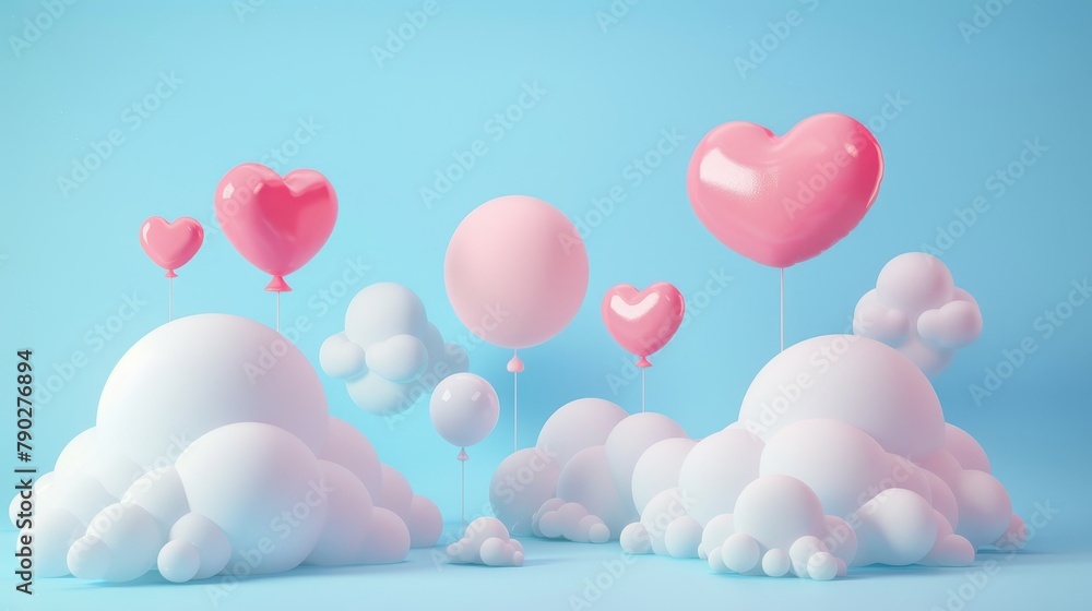 Three-dimensional render speech bubbles, clouds, hearts, round and oval shaped blank message boxes, communication and thought balloons. Dialogue and speak frame elements.