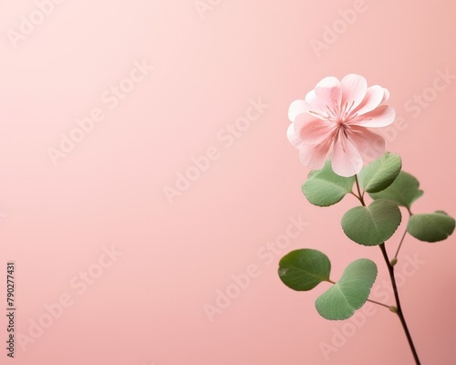 A soft focus image of a fourleaf clover set against a gentle pastel pink background, evoking feelings of luck and serenity photo
