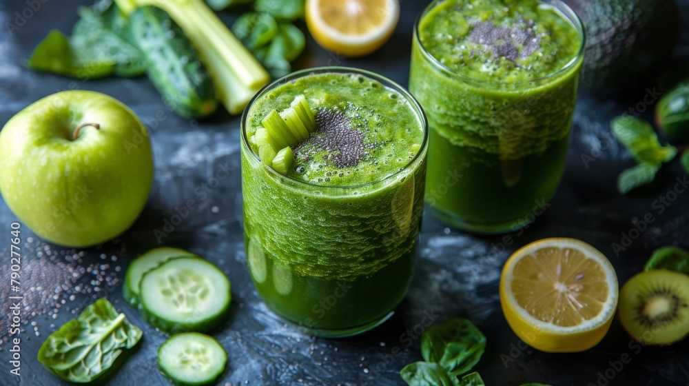 Fresh Green Smoothie in Glass With Straw Fresh Green Smoothie in Glass With Straw