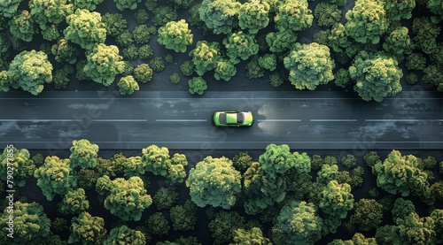 Car Driving Through Tree-Lined Road