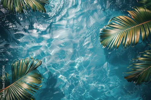 Pool Filled With Blue Water and Palm Leaves