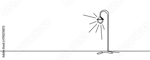 Continuous line drawing of a street lamp. One line street lamp, vector illustration.