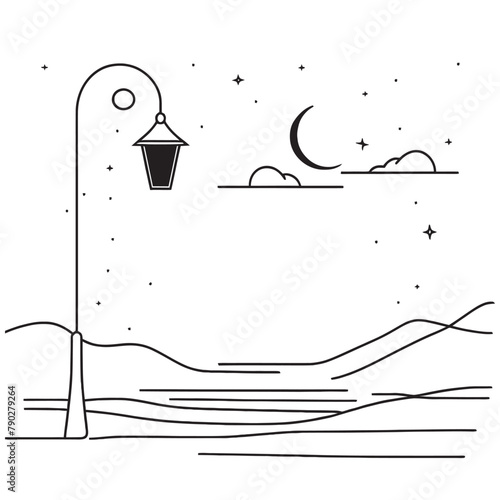 Continuous line drawing of a street lamp. One line street lamp, vector illustration.