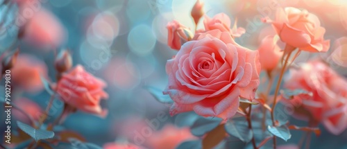 Pink Roses Blooming in a Field