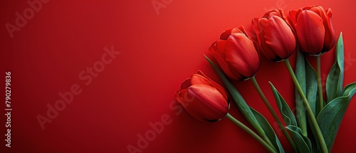 Bouquet of Red Tulips on Red Background