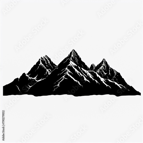 Black silhouette of mountains peaks, banner, illustration. Icon vector for logo, isolated on white background © Olivia