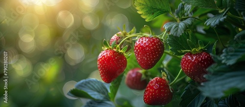 Lush Strawberry Vine With Ripe Berries