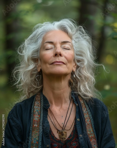 Woman With Grey Hair and Necklace