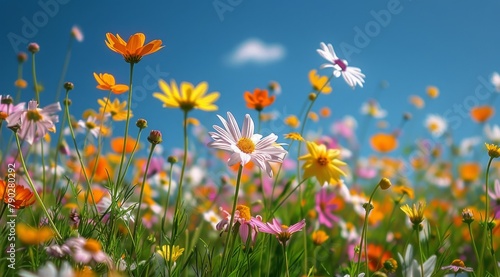 Colorful Flowers in Field Under Blue Sky