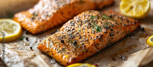 Plate of Salmon With Lemons and Herbs