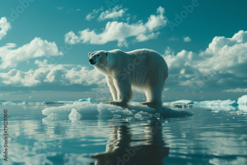 An image capturing the sad reality of a polar bear on a tiny ice floe, its habitat melting away due photo