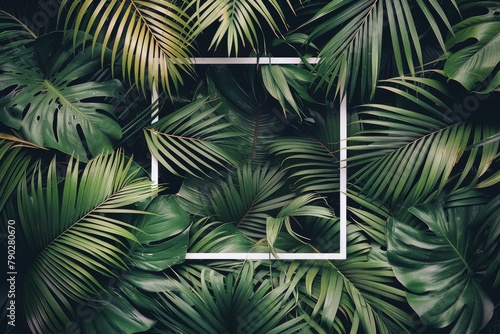 Square Picture Frame Surrounded by Tropical Leaves