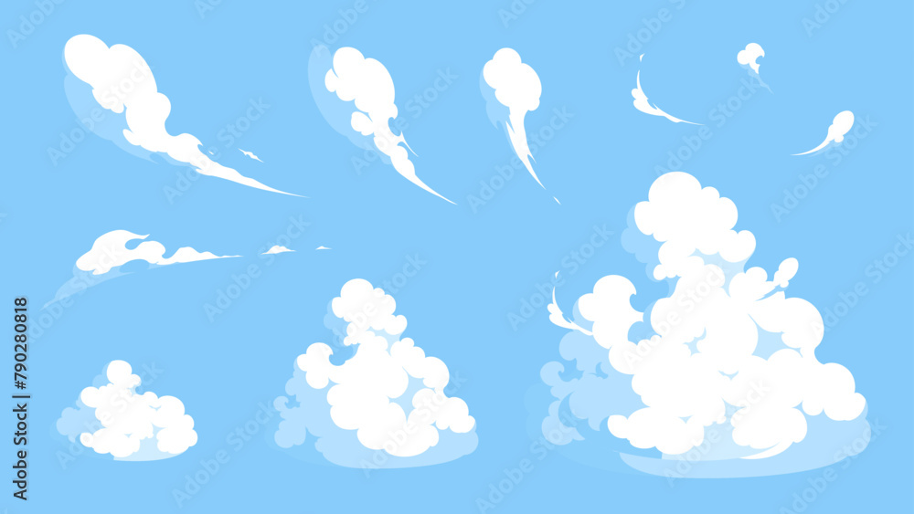 Fototapeta premium 入道雲とかっこいい雲のイラスト素材セット_エフェクト風