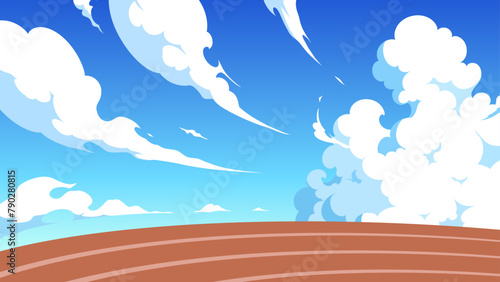 運動会をイメージしたスピード感のある空とグラウンドの背景イラスト_16:9