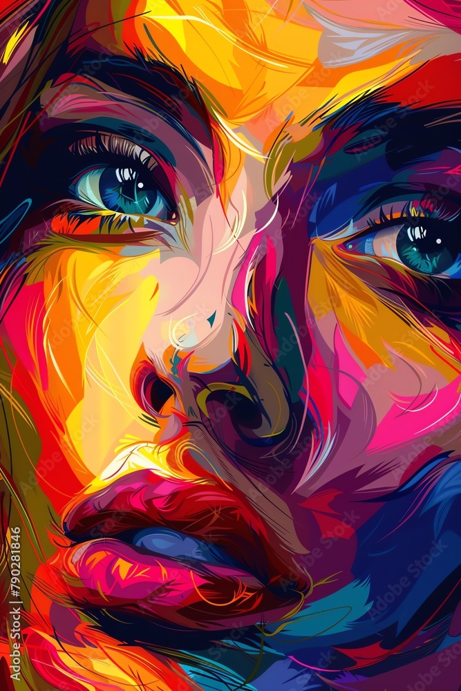 woman s face colourful realistic ornemantal background.