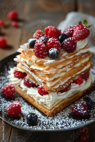 Triple Layer Cake With Fresh Berries and Whipped Cream