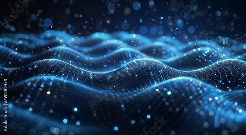 Blue Abstract Background With Waves and Dots