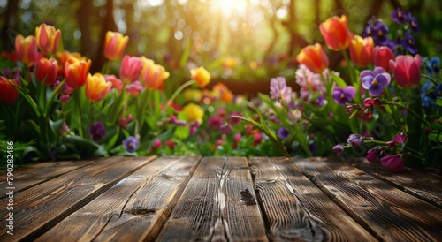 Abundant Flowers on Wooden Table