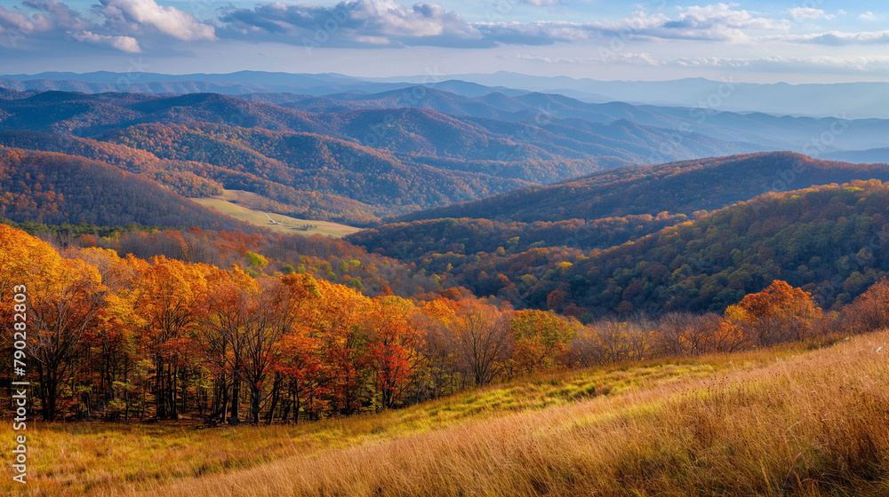 Serene mountain landscape, rolling hills with autumn colors, peaceful and picturesque, perfect for relaxing and meditative backdrops Serene mountain landscape, rolling hills with autumn colors, peaceful and picturesque, perfect for relaxing and meditative backdrops