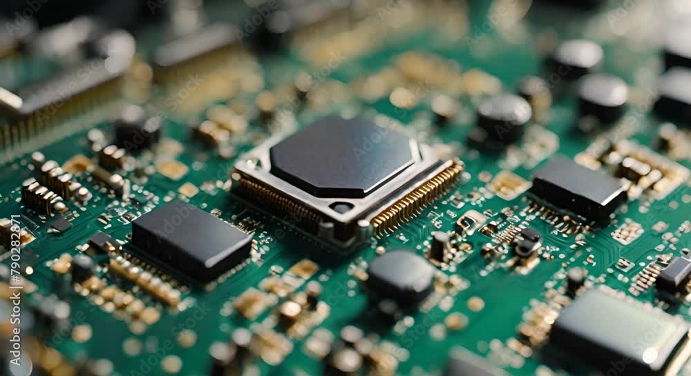 Explore the intricate details of a computer circuit board up close revealing the complex network of components and connections Explore the intricate details of a computer circuit board up close revealing the complex network of components and connections