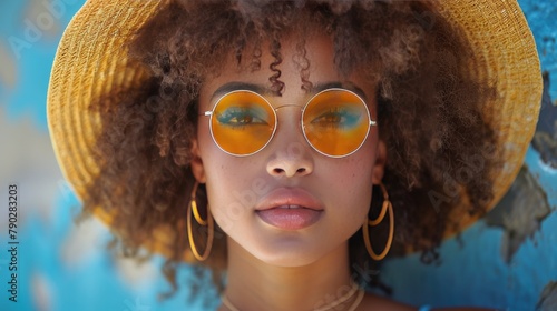 Woman in Yellow Hat and Sunglasses