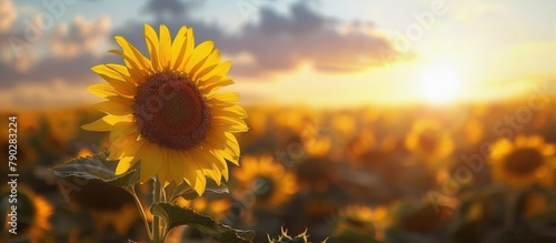 A Large Sunflower Standing Amongst a Field of Sunflowers
