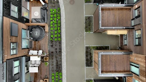 Top down aerial view of a residential area for small houses in Norway