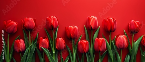 Bouquet of Red Tulips on Red Background