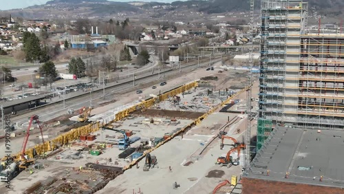 Aerial view on construction of Drammen hospital in Norway