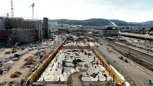Aerial view on construction of Drammen hospital in Norway