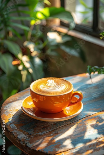 A Cup of Coffee on Wooden Table