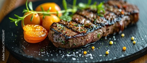 Steak and Oranges on Plate