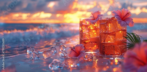 Glasses Filled With Ice and Flowers
